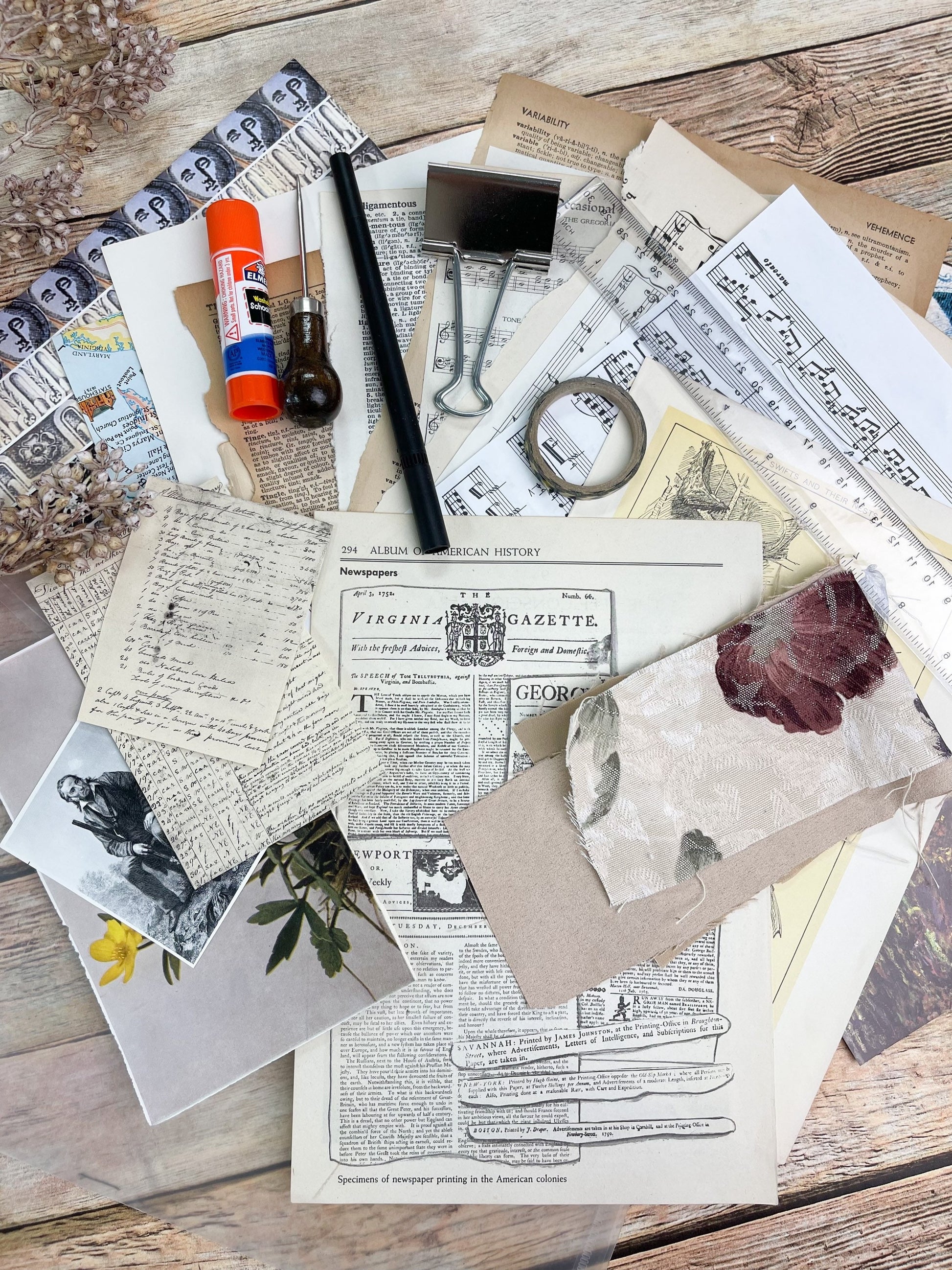 Journaling Beginner Kit, Vintage Ephemera, Journaling Signature, Premade
