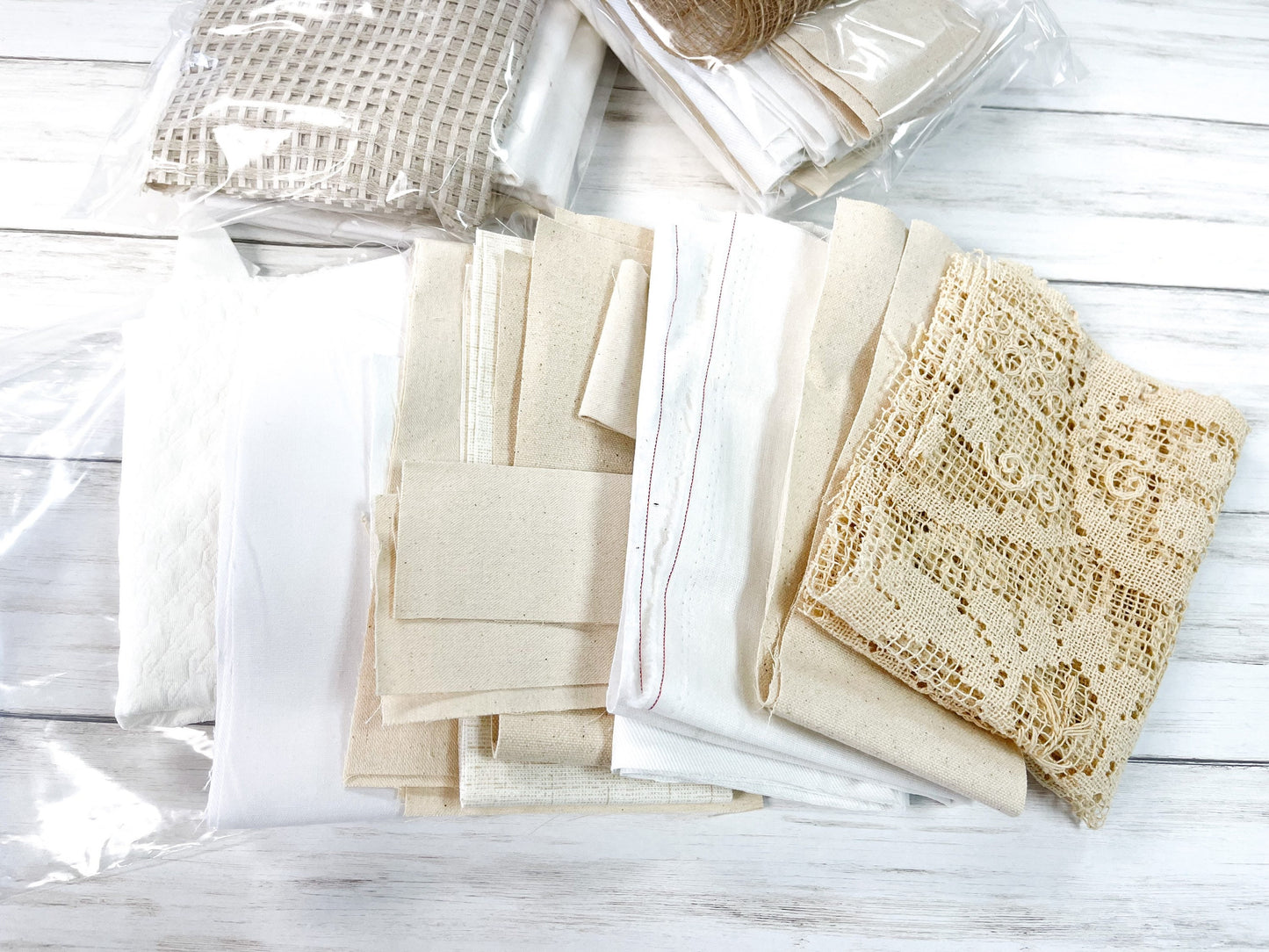 White and Cream Fabric Scraps for Journaling and Crafting, Craft Supplies