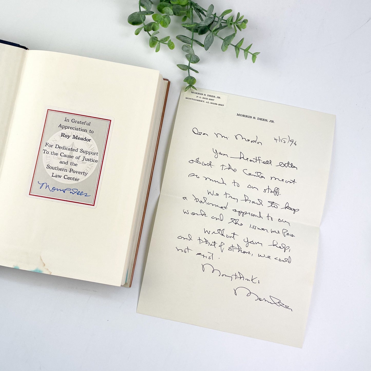 Signed with Personal Letter, A Season for Justice by Morris Dees with Steve Fiffer