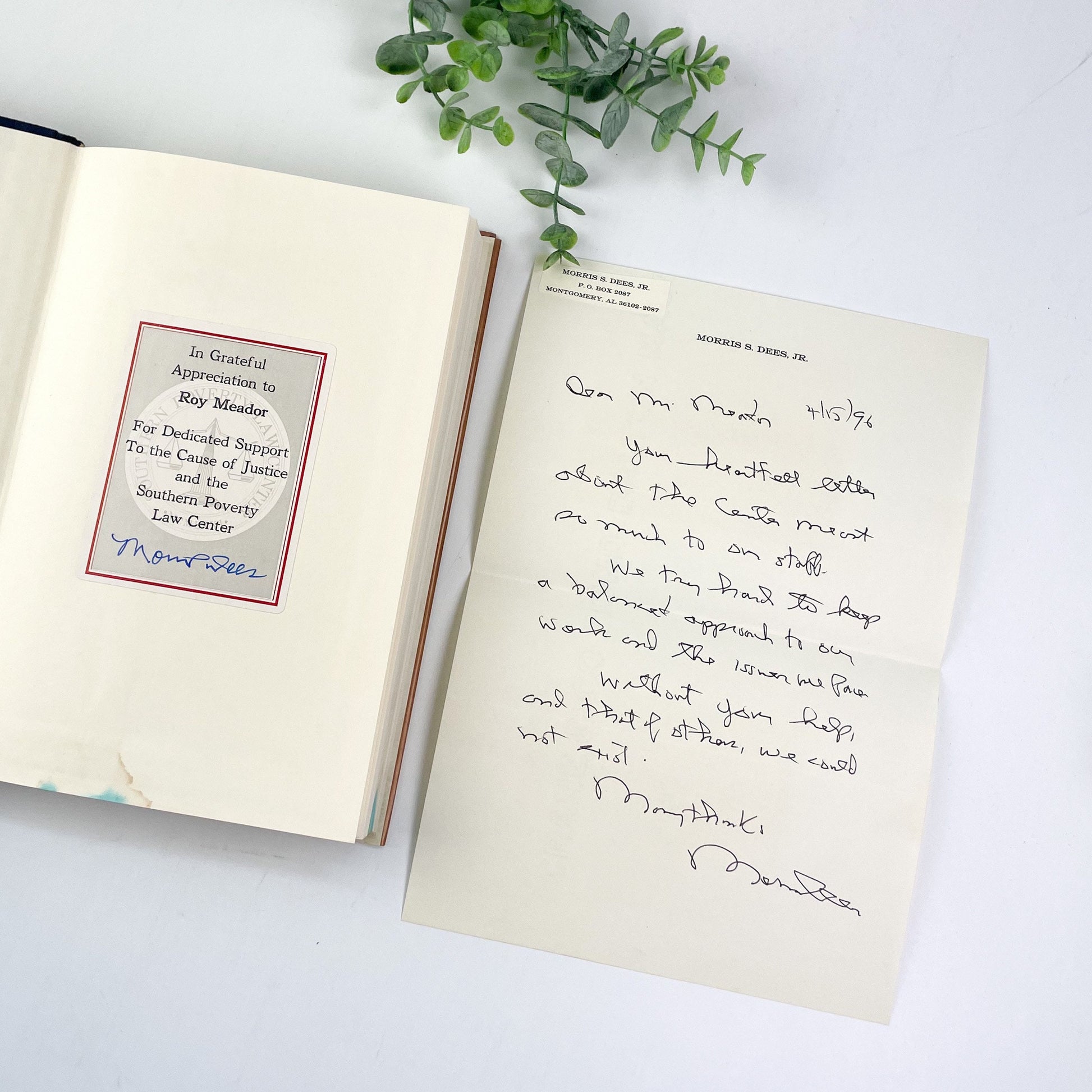 Signed with Personal Letter, A Season for Justice by Morris Dees with Steve Fiffer