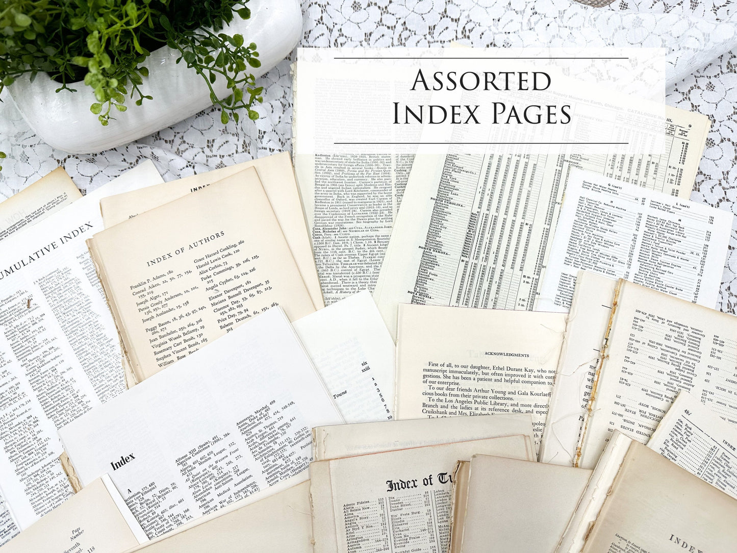 Vintage Index Pages, Book Index Pages for Paper Crafting, Ephemera for Junk Journaling