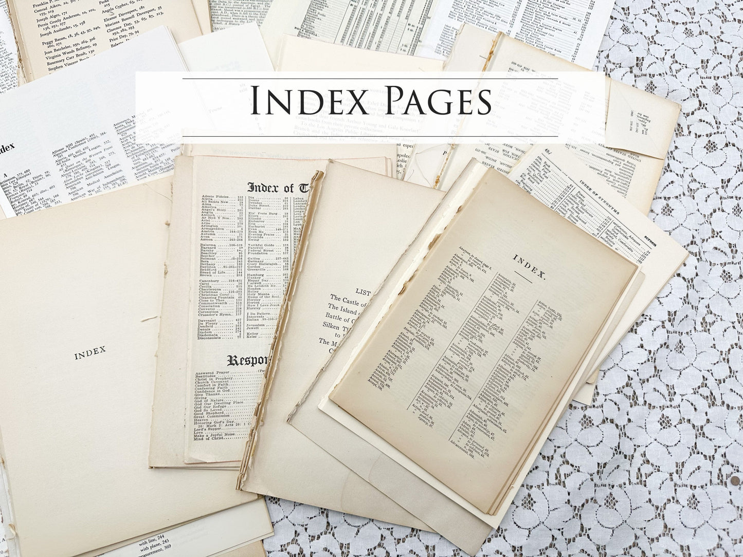 Vintage Index Pages, Book Index Pages for Paper Crafting, Ephemera for Junk Journaling