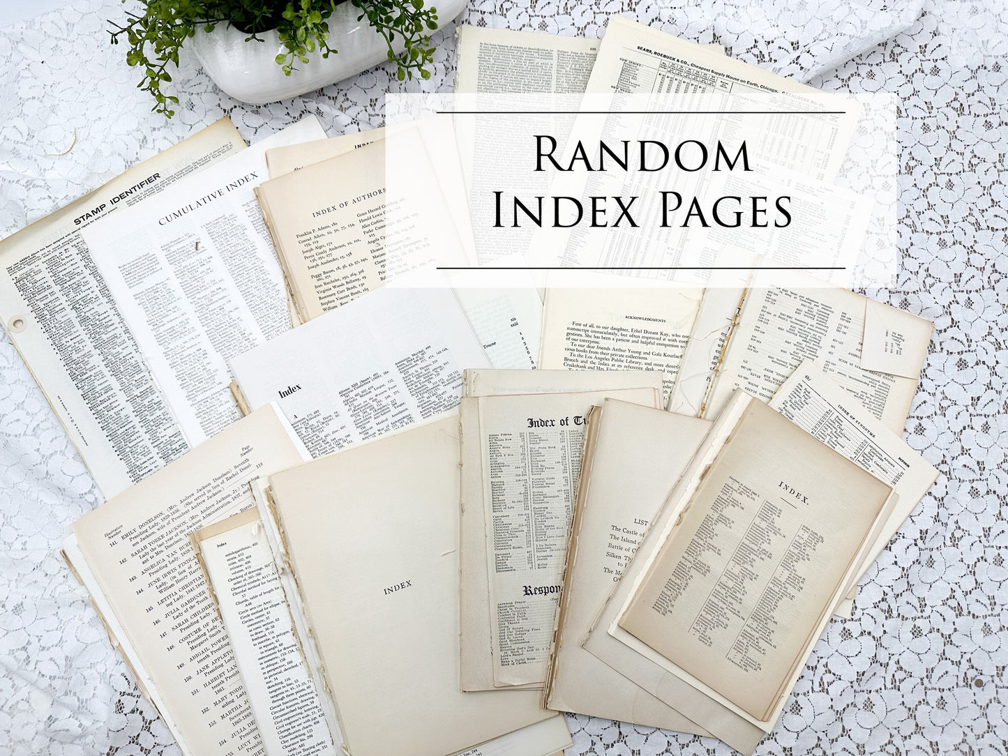 Vintage Index Pages, Book Index Pages for Paper Crafting, Ephemera for Junk Journaling