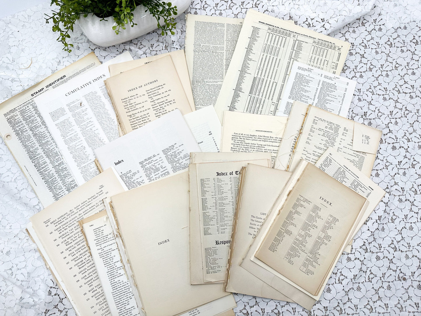 Vintage Index Pages, Book Index Pages for Paper Crafting, Ephemera for Junk Journaling