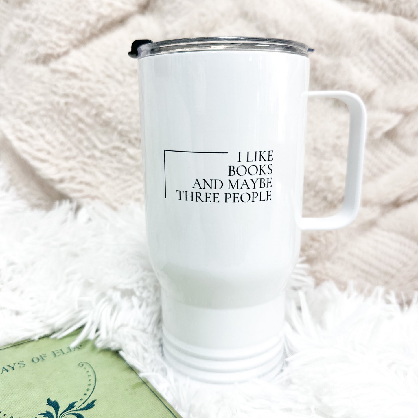 Book Lover Gift, Funny Travel Mug with Handle, Fits is Cup Holder, Large Coffee Mug