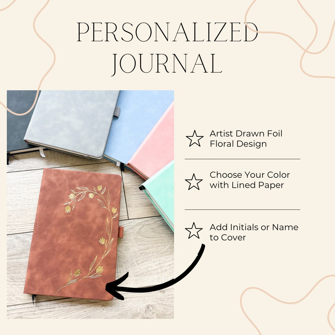 Personalized Journal with Lined Pages, Gift Idea, Faux Leather Journal, Hardcover Journal