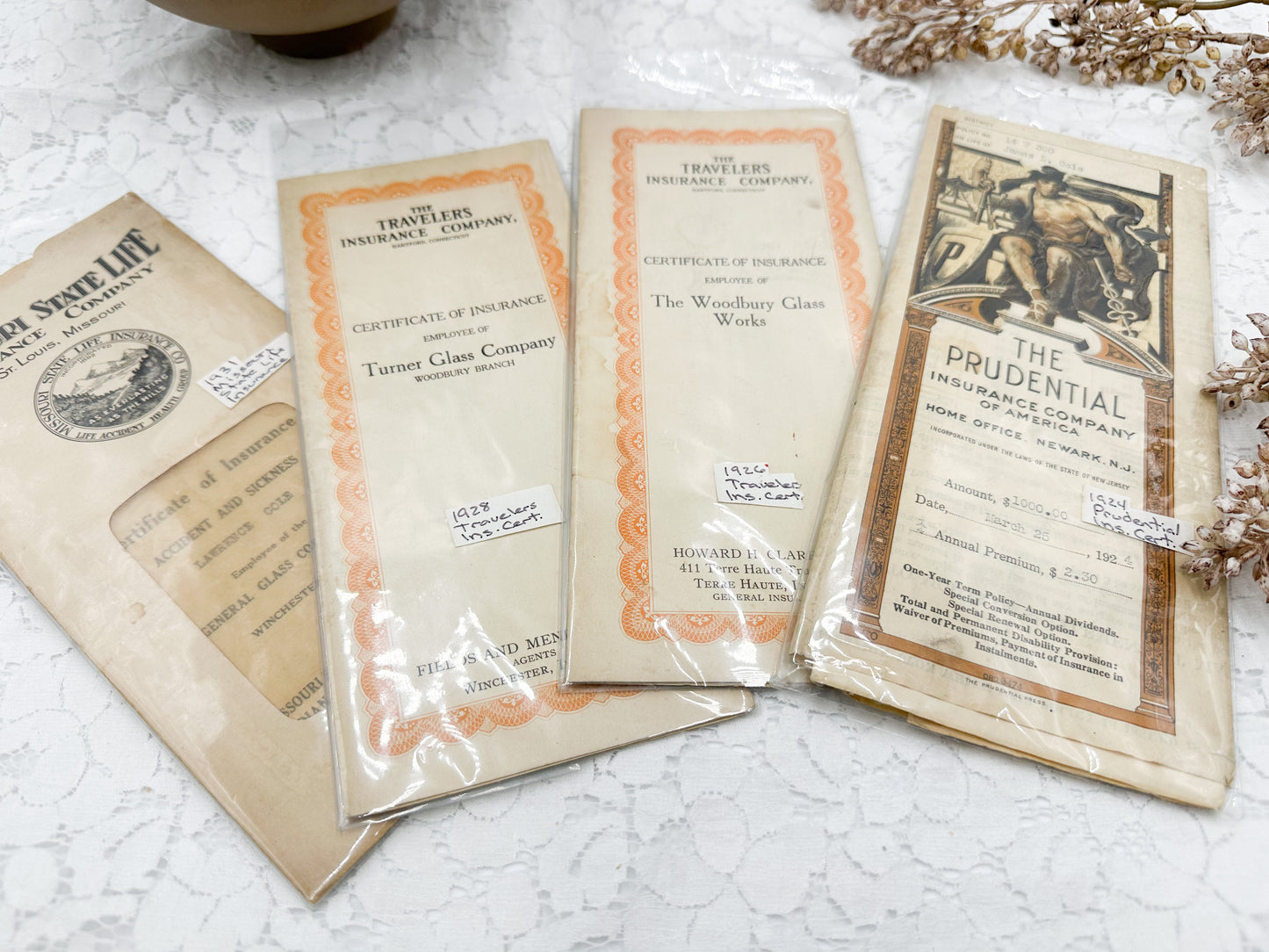 Vintage Certificates (Set of 4)