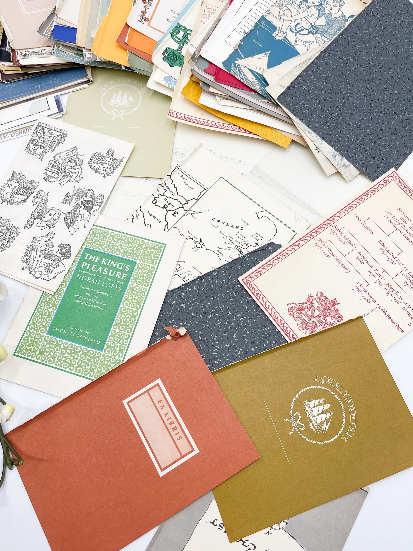 Vintage Book End Papers (Set of 10)